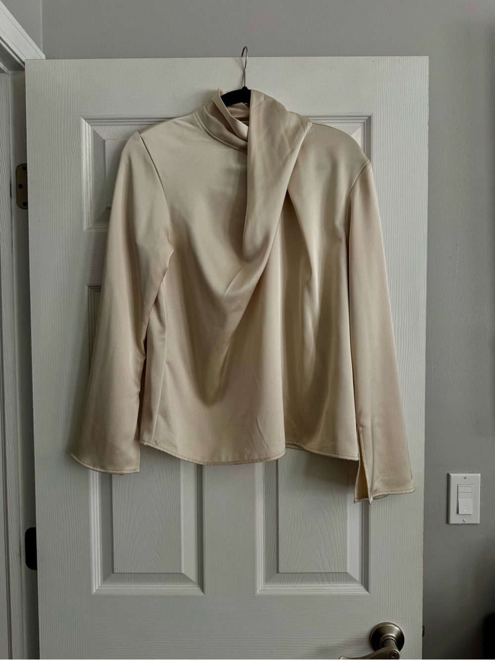 H&M Cream Draped High-Neck Blouse